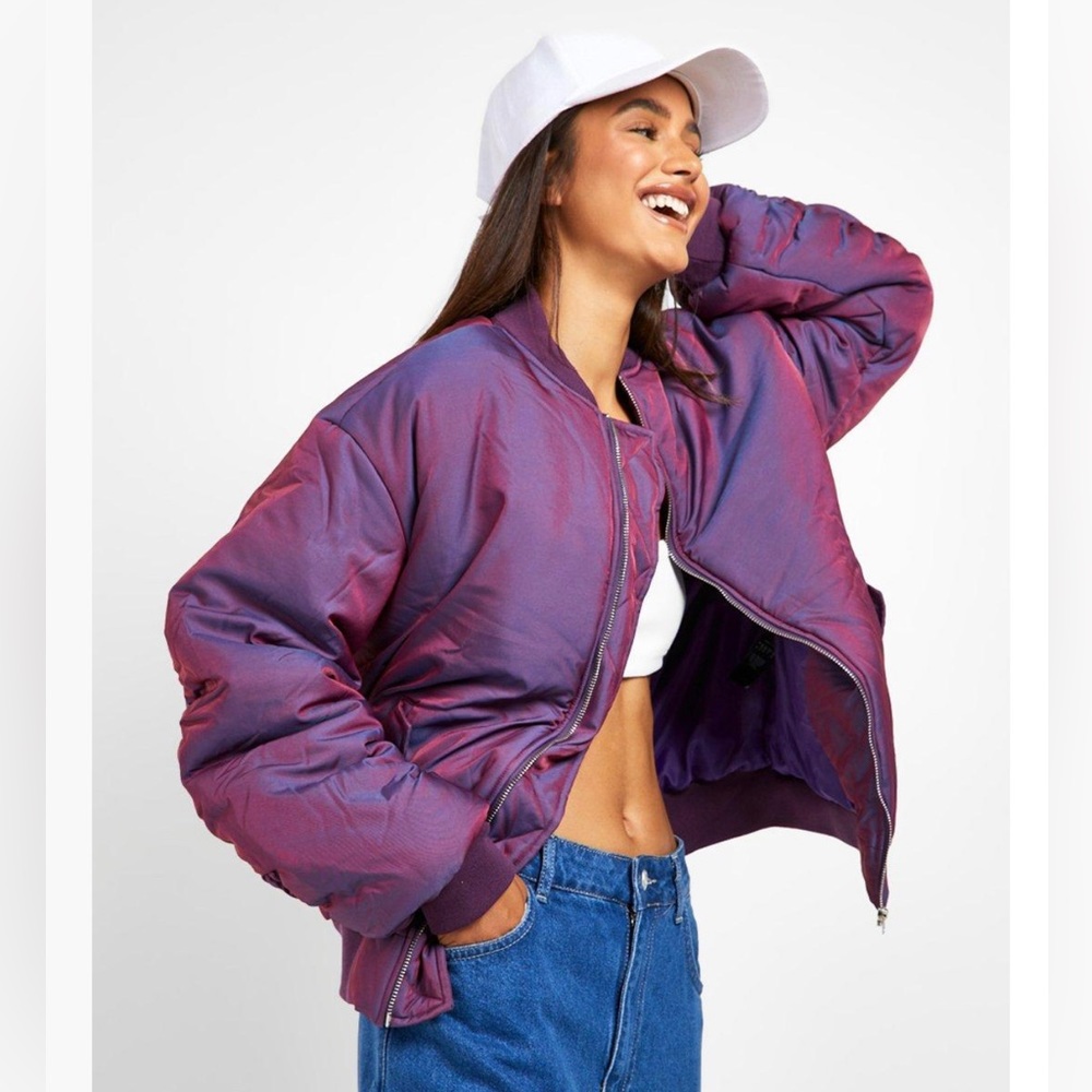 Oversized rushed sleeve puffer jacket Bomber two tone